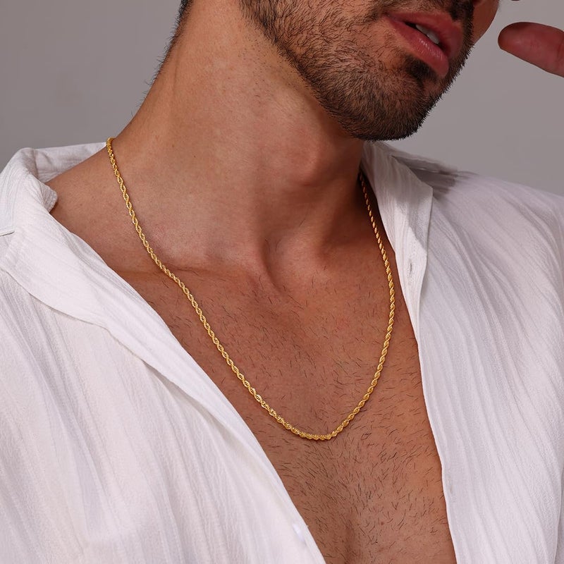Monily 24K Gold-Plated Necklace for Men 2.5MM 26 Inches Stainless Steel Twist Rope Chain for Women Mens - Image 3